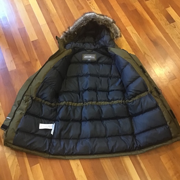 NWOT Eddie Bauer Down Parka Weatheredge EB550 Olive Green Brown Small NEW - Picture 4 of 15